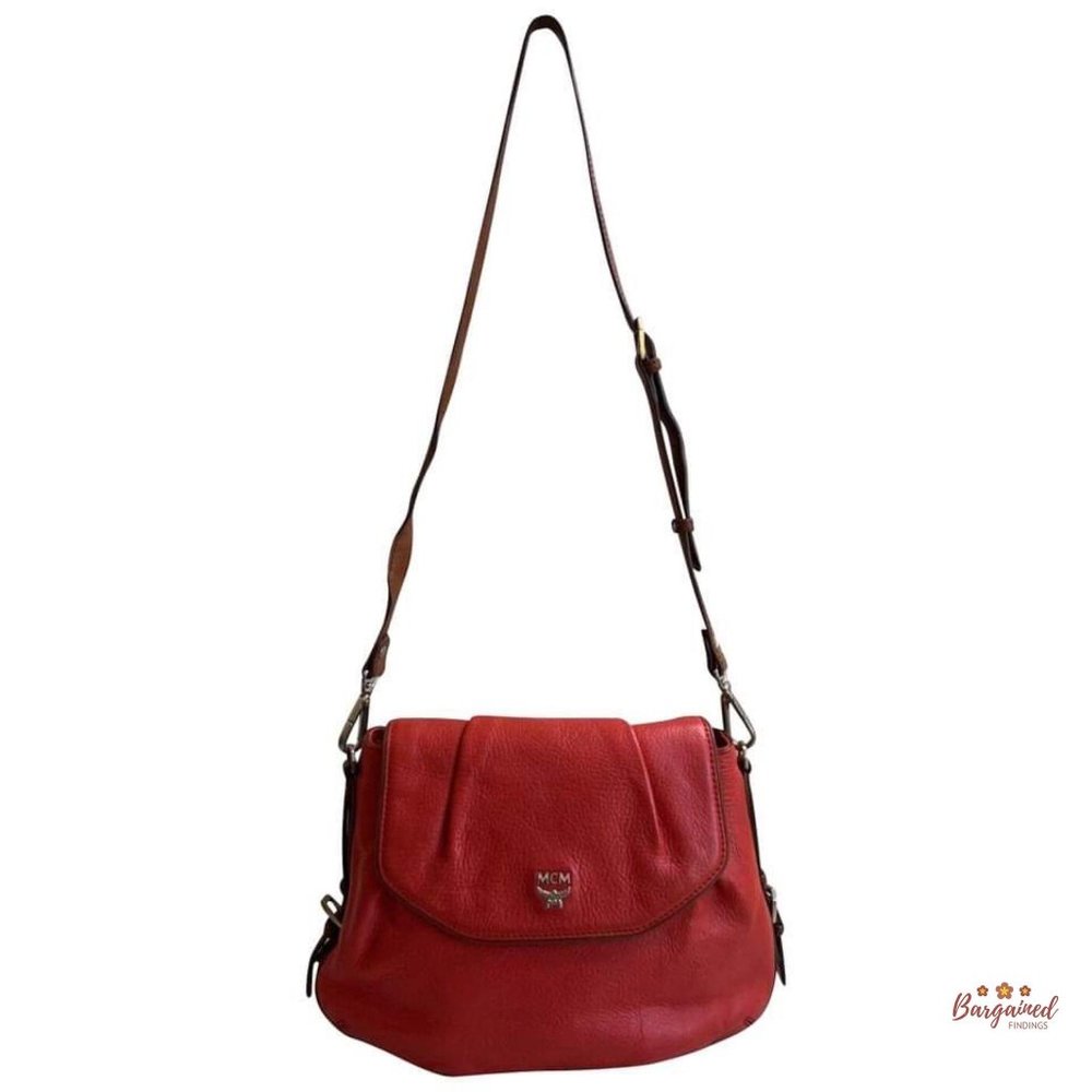 Authentic MCM Orange Monogram Embossed Leather Small Flap Shoulder/Crossbody Bag